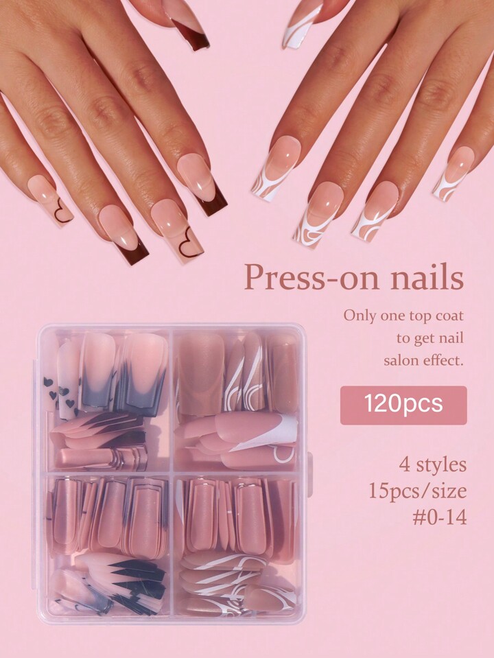 120pcs/Box New French Style Wearable False Nails Set