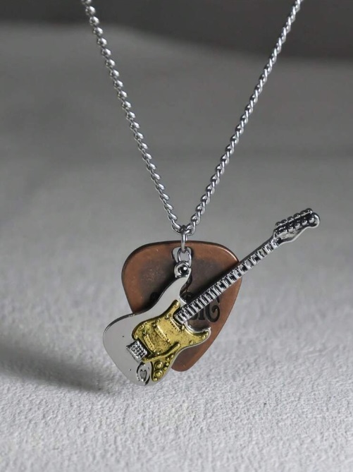 Vintage Guitar Pick & Guitar Pendant Necklace