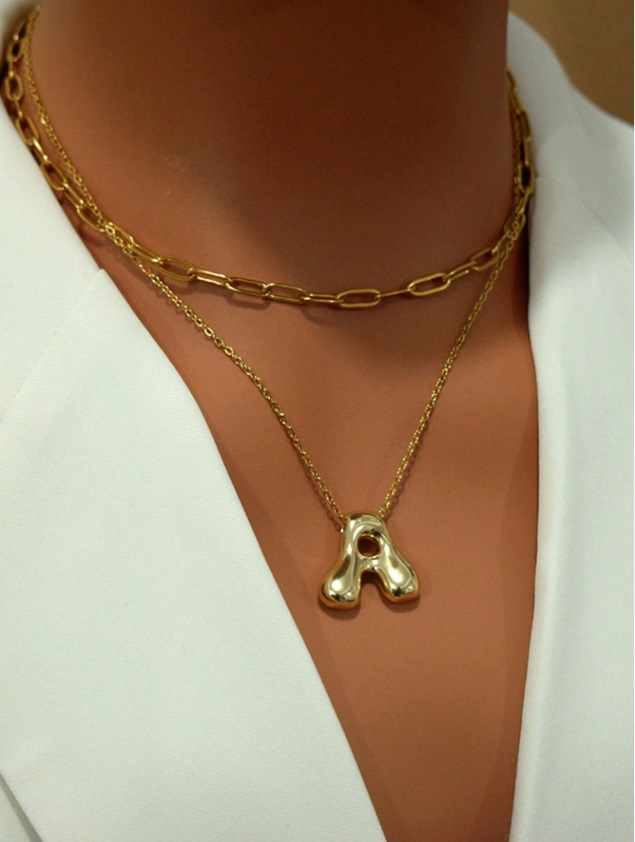 3D Letter Pendant Stainless Steel Snake Chain-A-