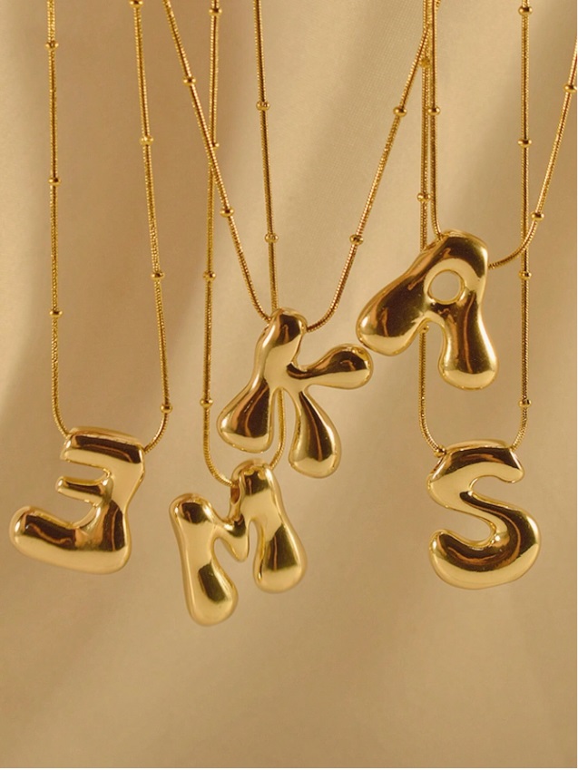 Personality Plump 3D Letter Pendant Stainless Steel Snake Chain-M-