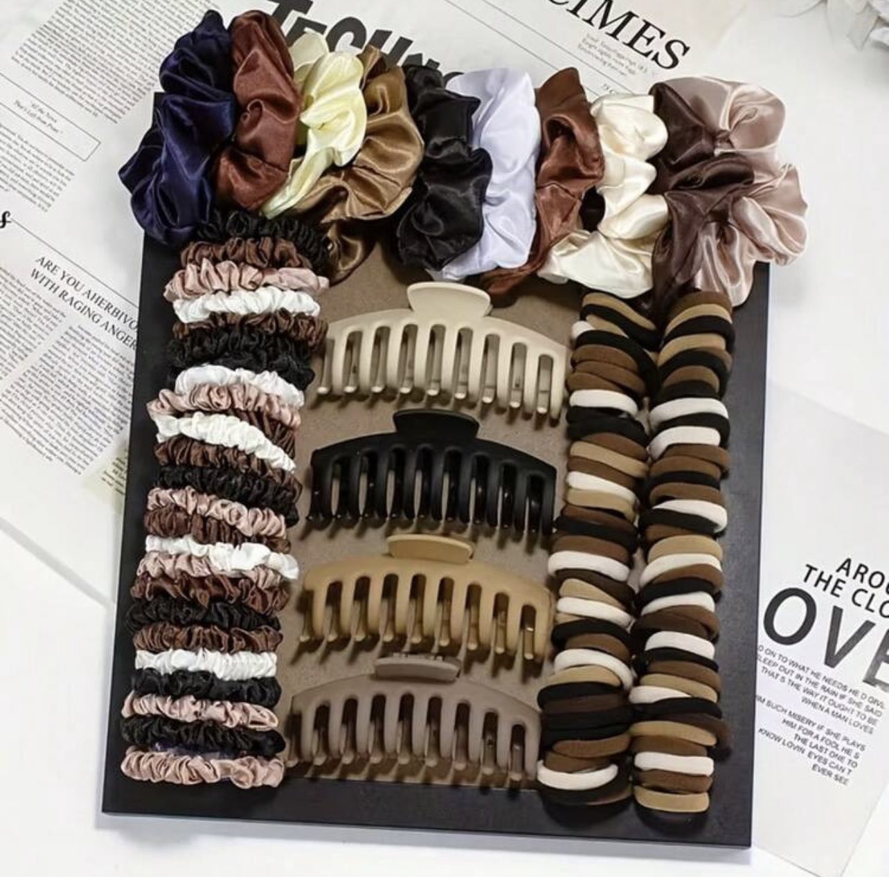 Brown & Chocolate Tone Hair Accessories Set, Hair Band, Hair Clips