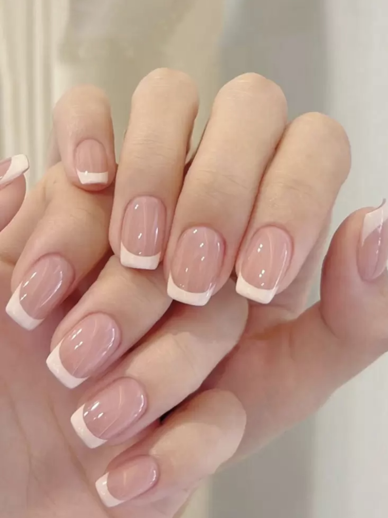 24pcs Nail Art Stickers, Short Square French Manicure, Minimalist Contrast Color