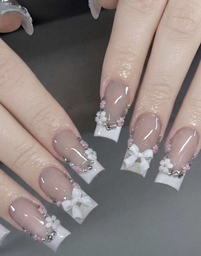 24pcs/Set 3D Bow Flower Rhinestone Nail Stickers