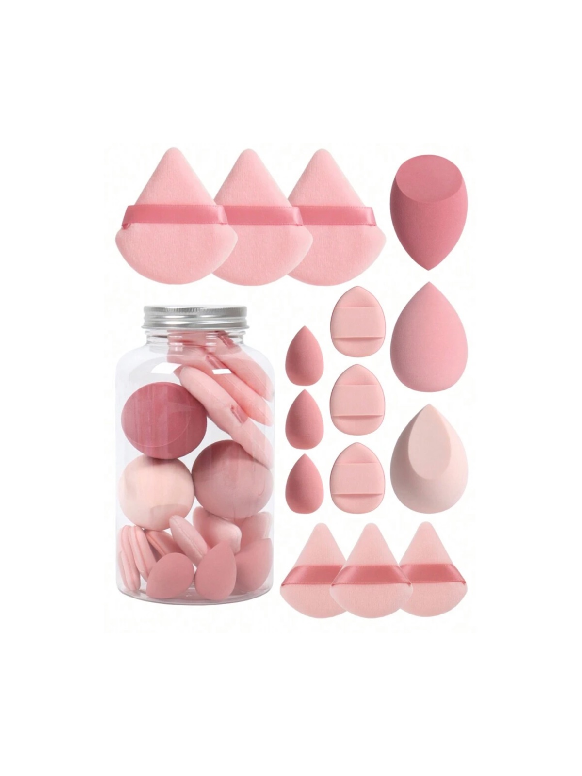 15pcs Makeup Sponge Set With Storage Jar