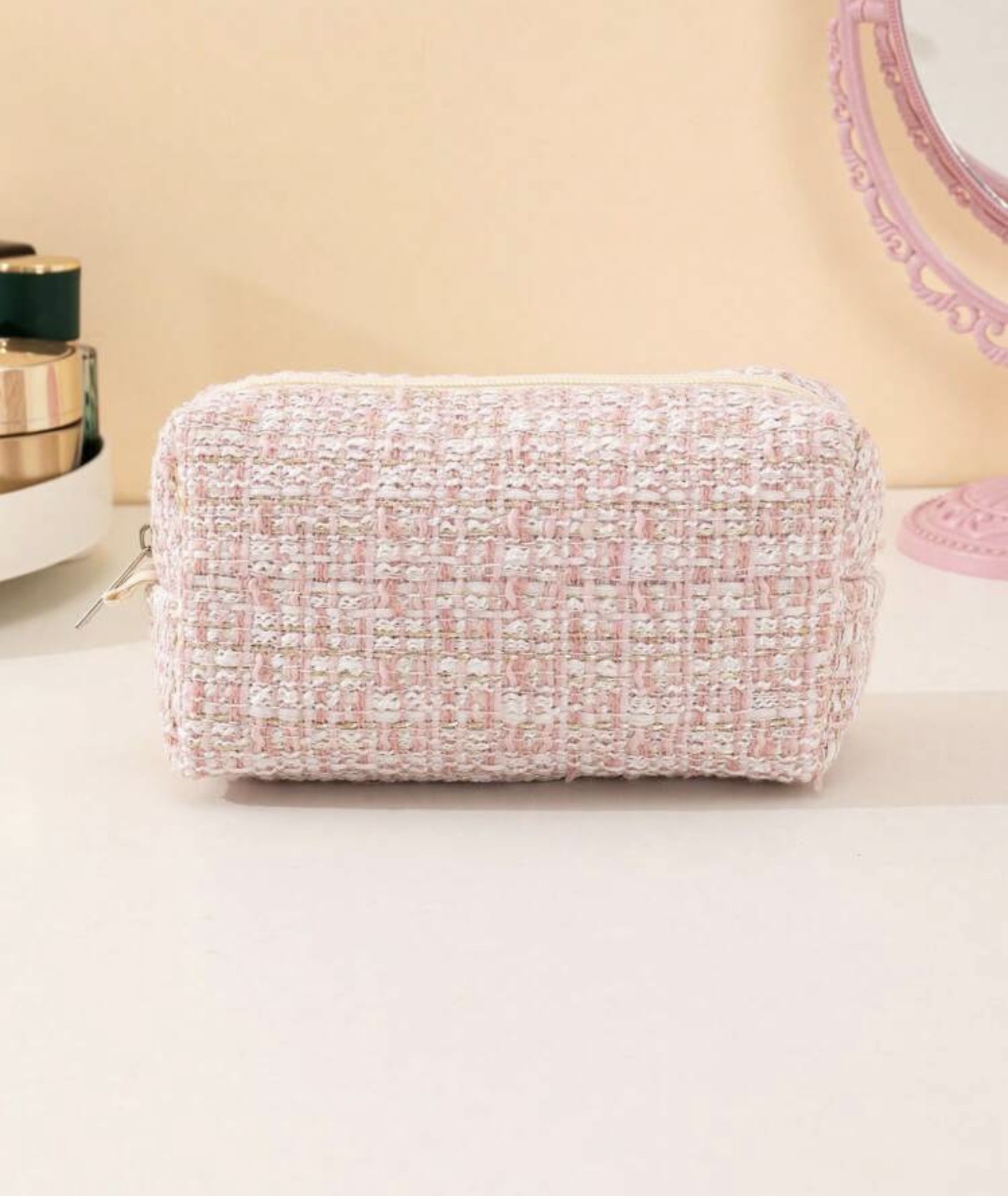 Pink Plaid Makeup Bag