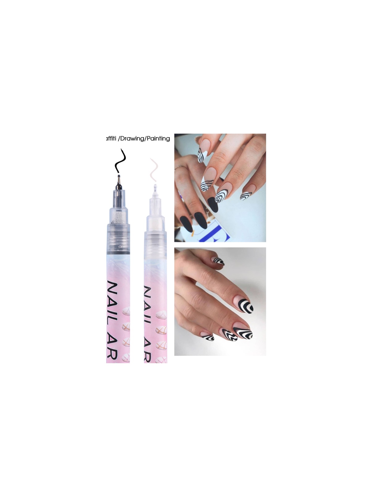 2pcs Extra Fine Nail Art Graffiti Pens - Black & White