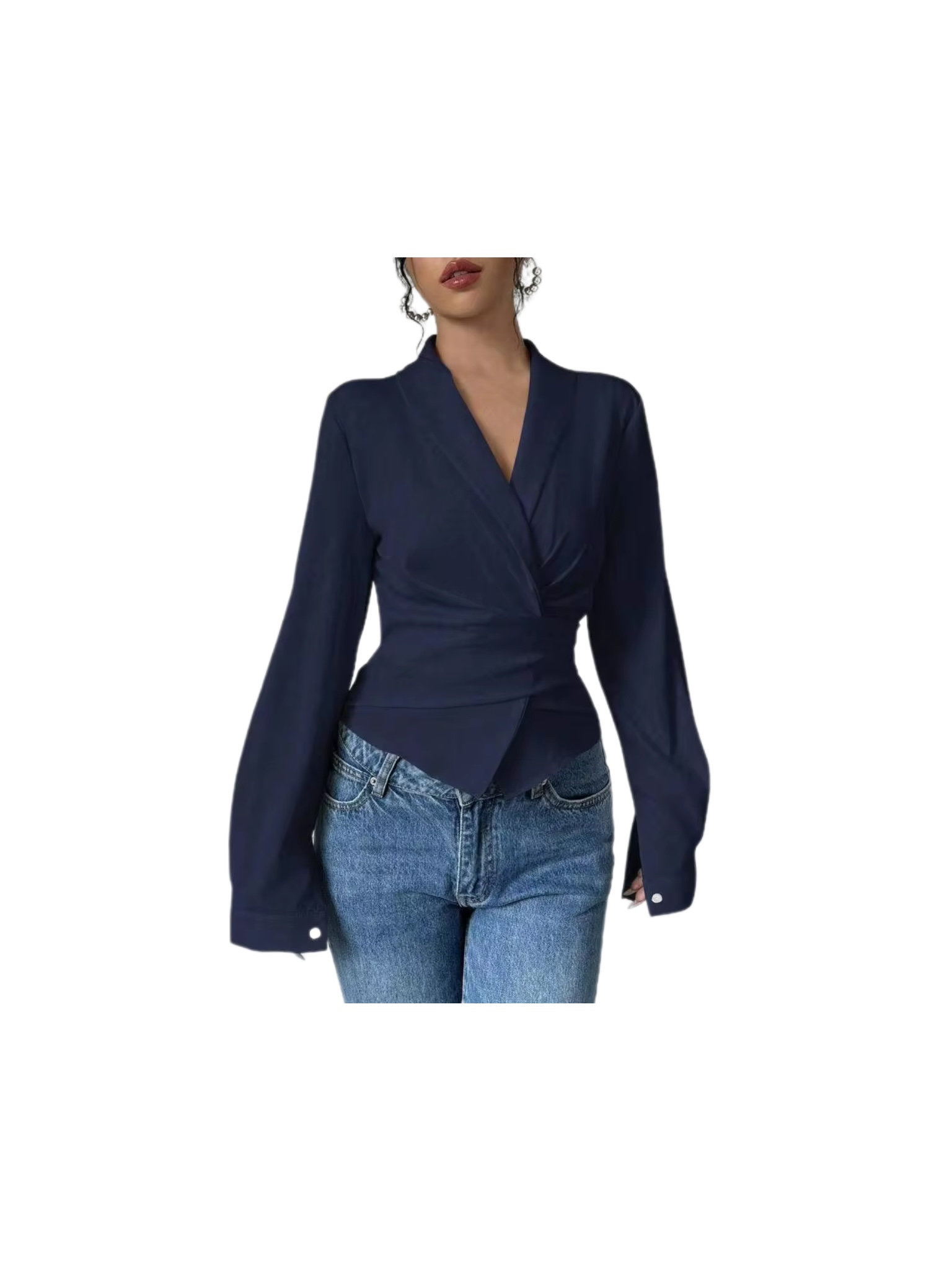 Elenzga Ruched Navy Blouse (S)