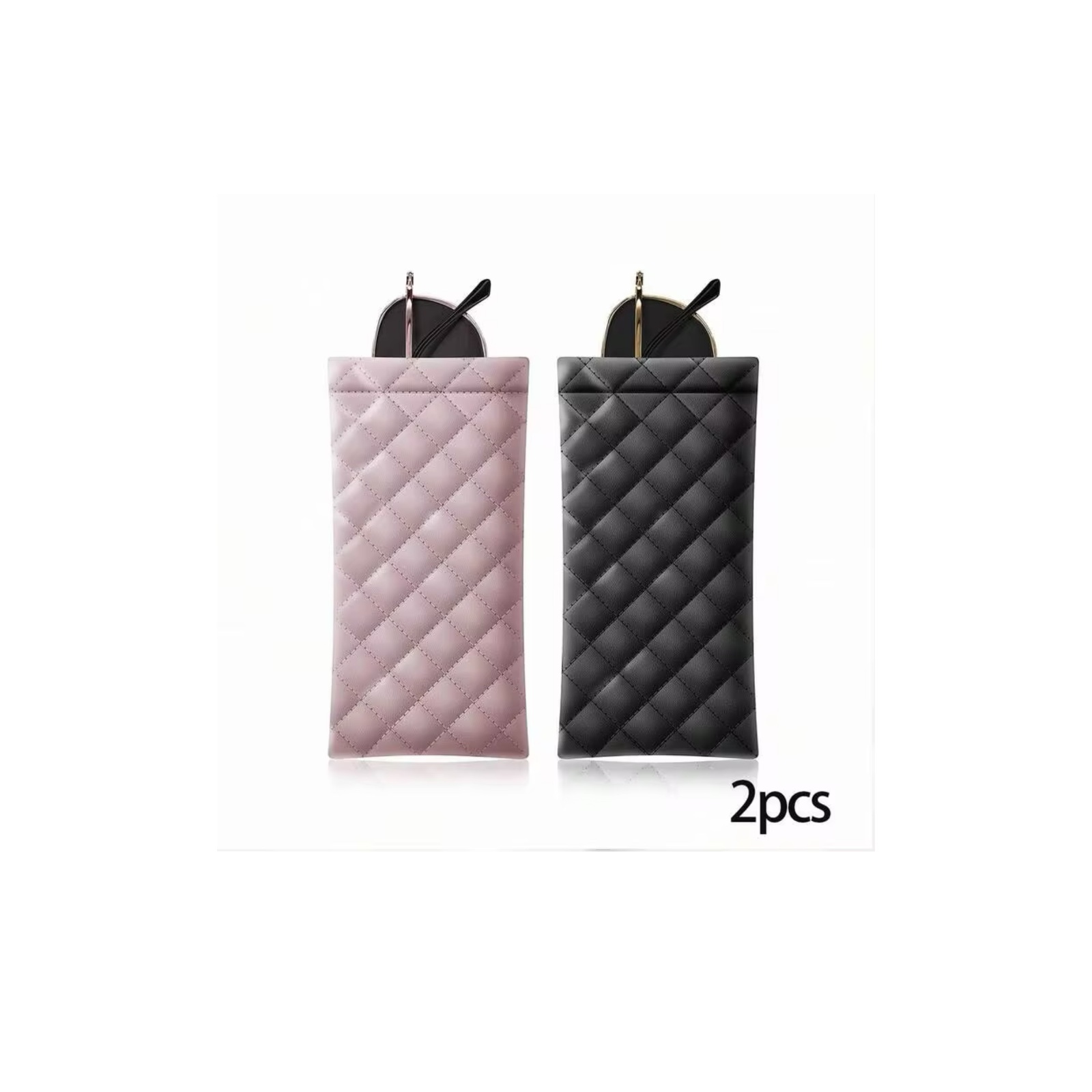 2Pcs Portable Squeeze PU Leather Eyeglasses Case